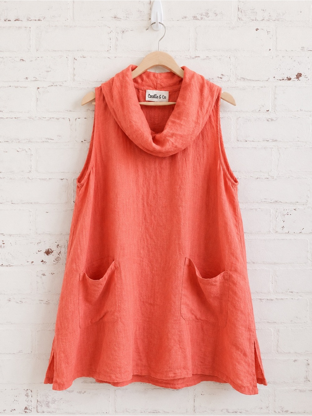 Coral Sleeveless Cowl Neck Tunic